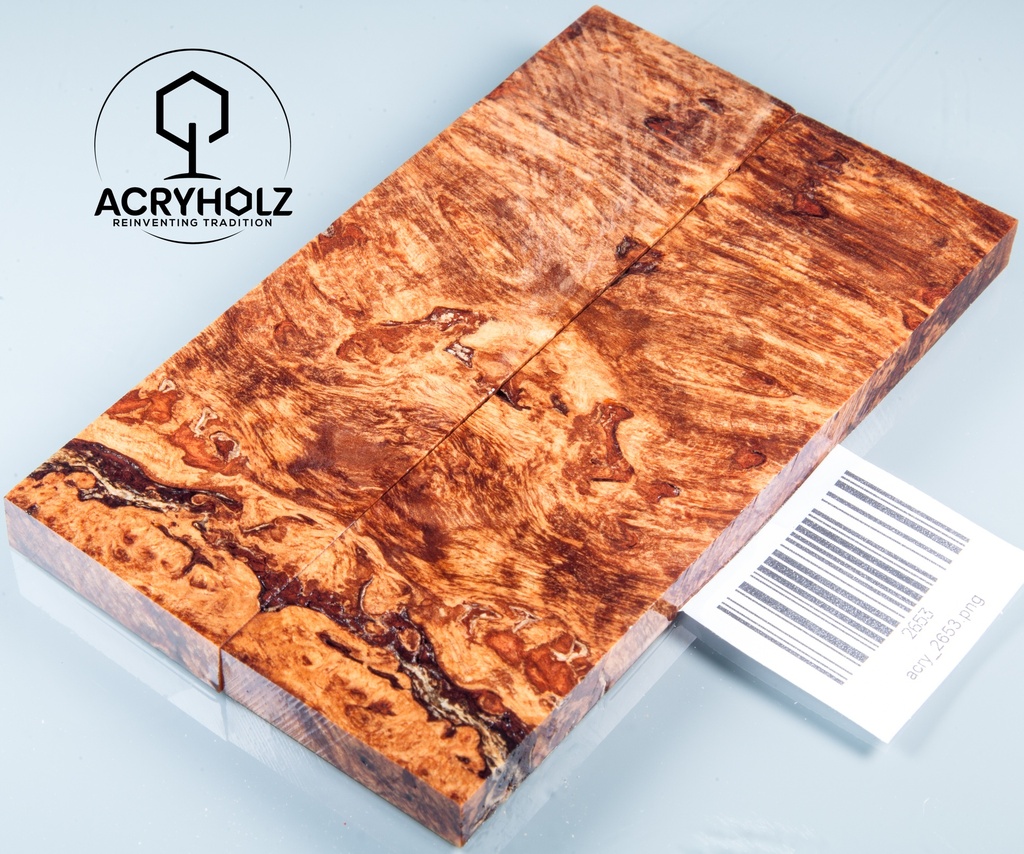 Maple Burl Handle Scales Stabilized | 140x40x10 | acryholz | Knife Handle | 2653