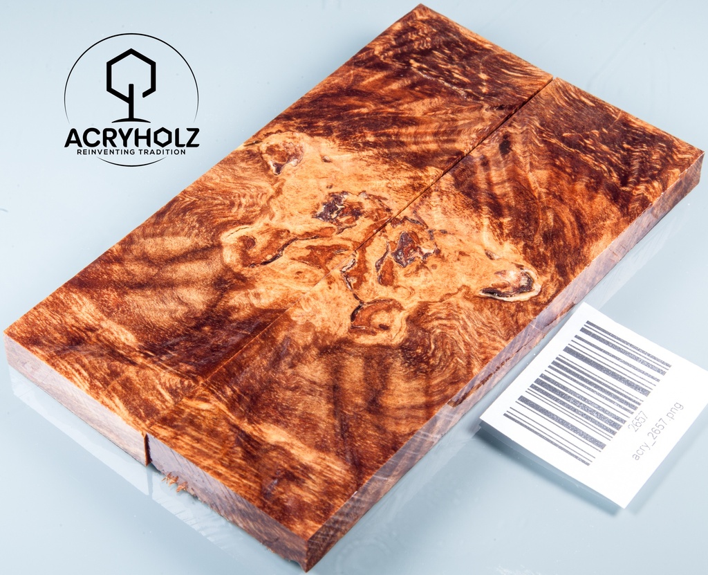 Ahorn Maser Griffschalen stabilisiert | 140x40x10 | acryholz | Messergriff | 2657