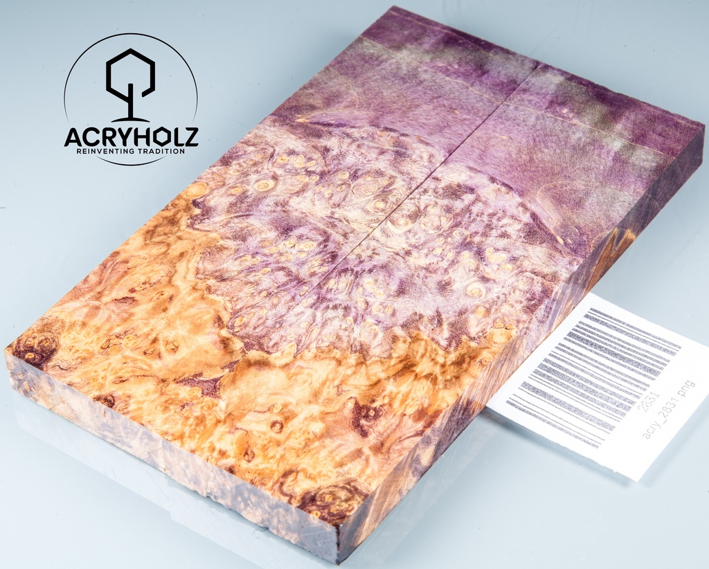 Eschenahorn Maser stabilisiert | acryholz | 140x40x10 | Griffschalenpaar 2831