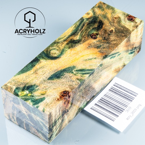 [2609] Poplar Burl Stabilized Handle Block | 120x40x30 | ACRYHOLZ | Knife Handle 2609